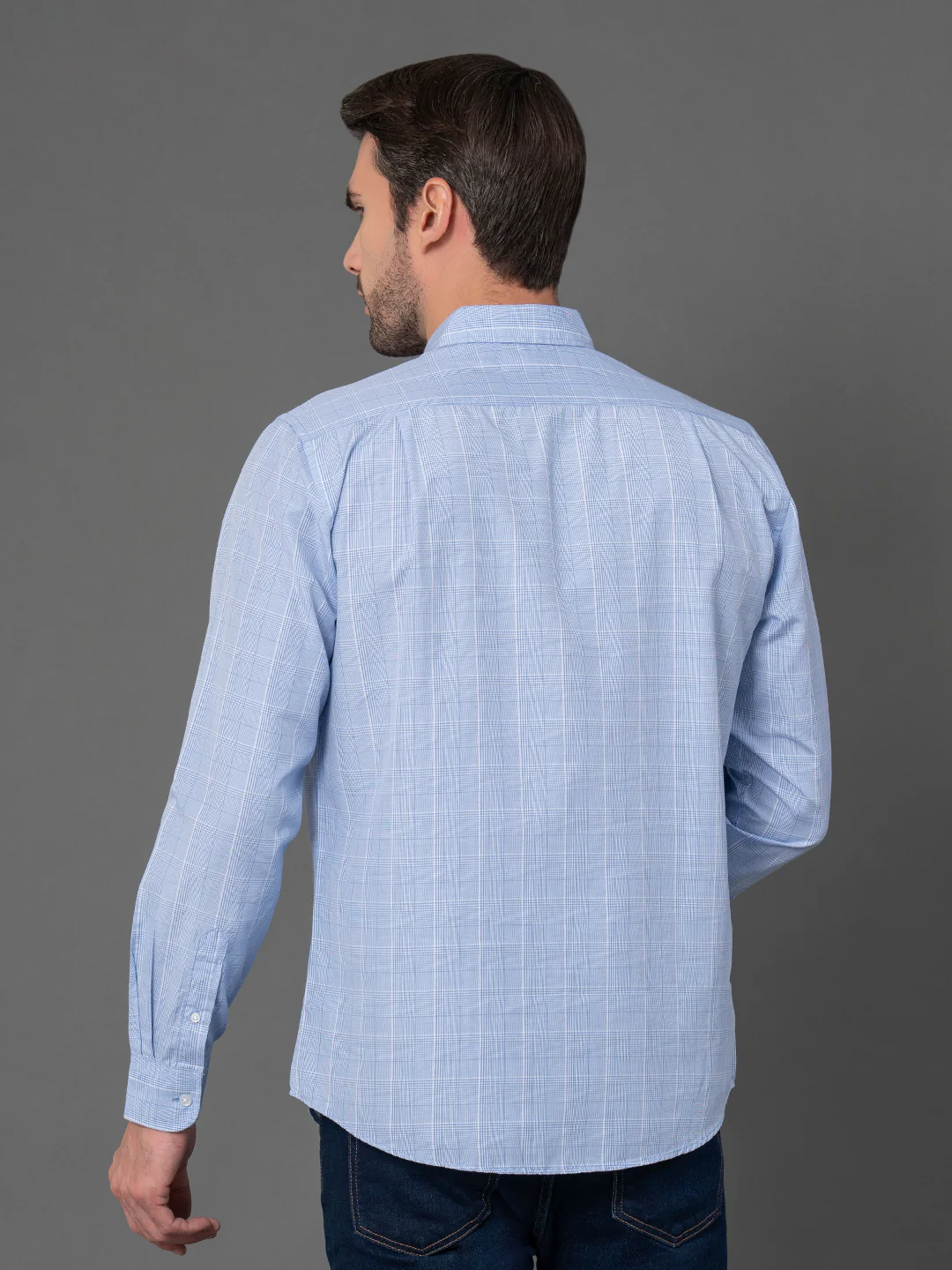 Light Blue Checked Shirt for Men - Image 3