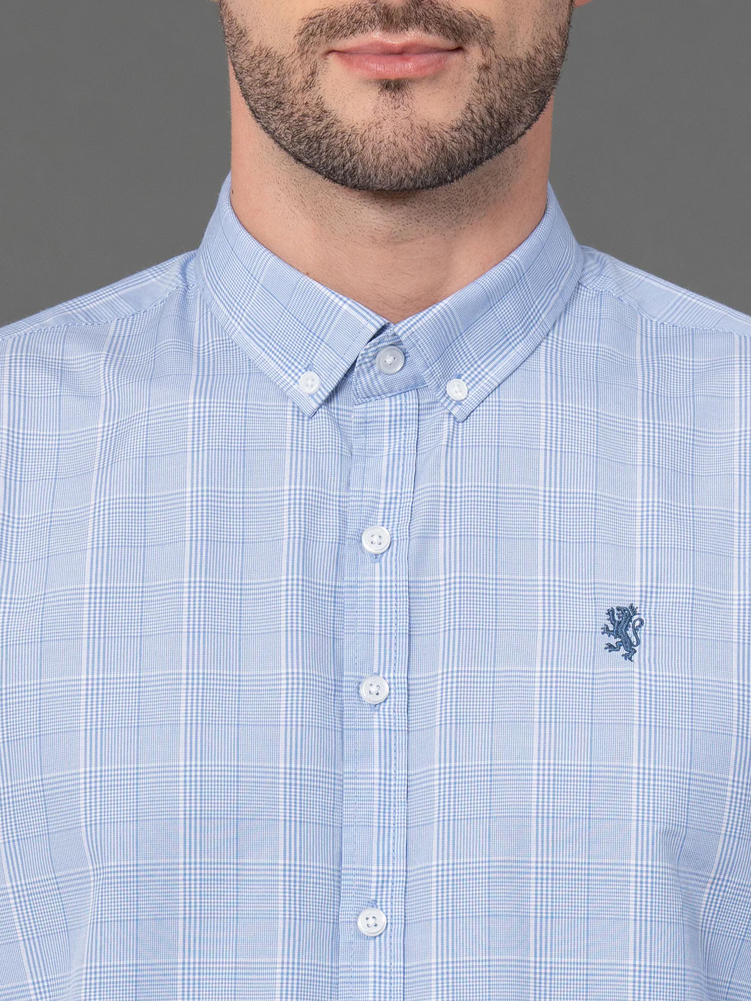 Light Blue Checked Shirt for Men - Image 4