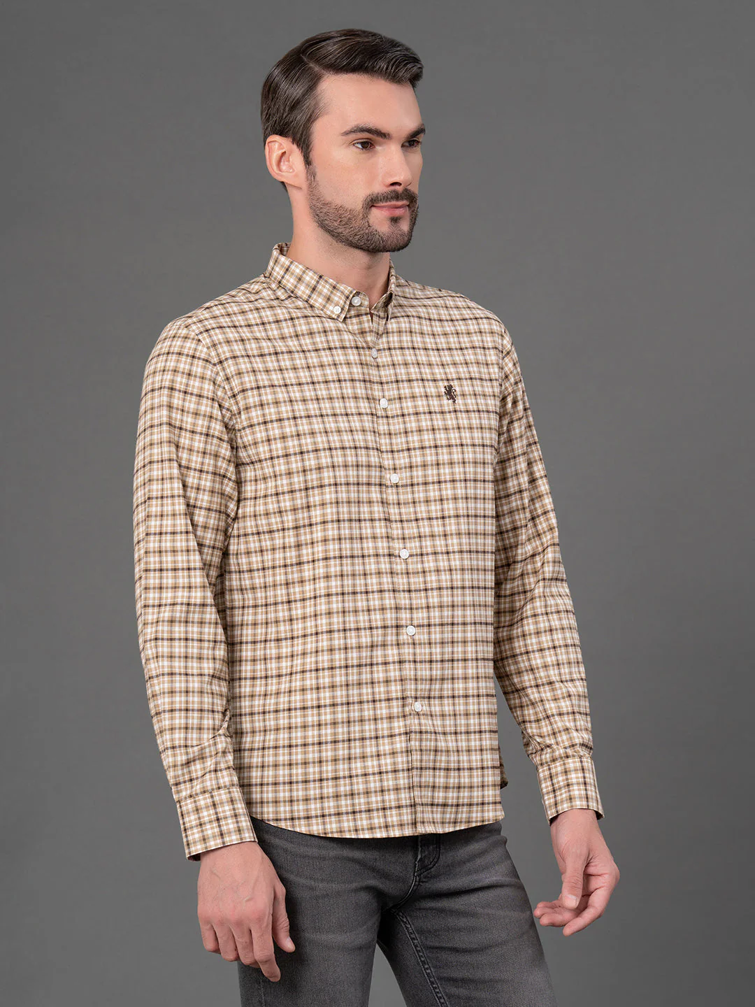 Light Brown Checked Shirt for Men - Image 2