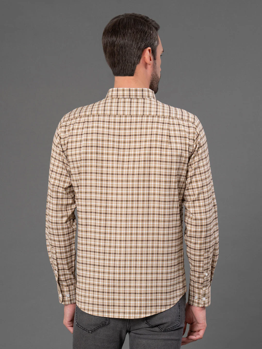 Light Brown Checked Shirt for Men - Image 3