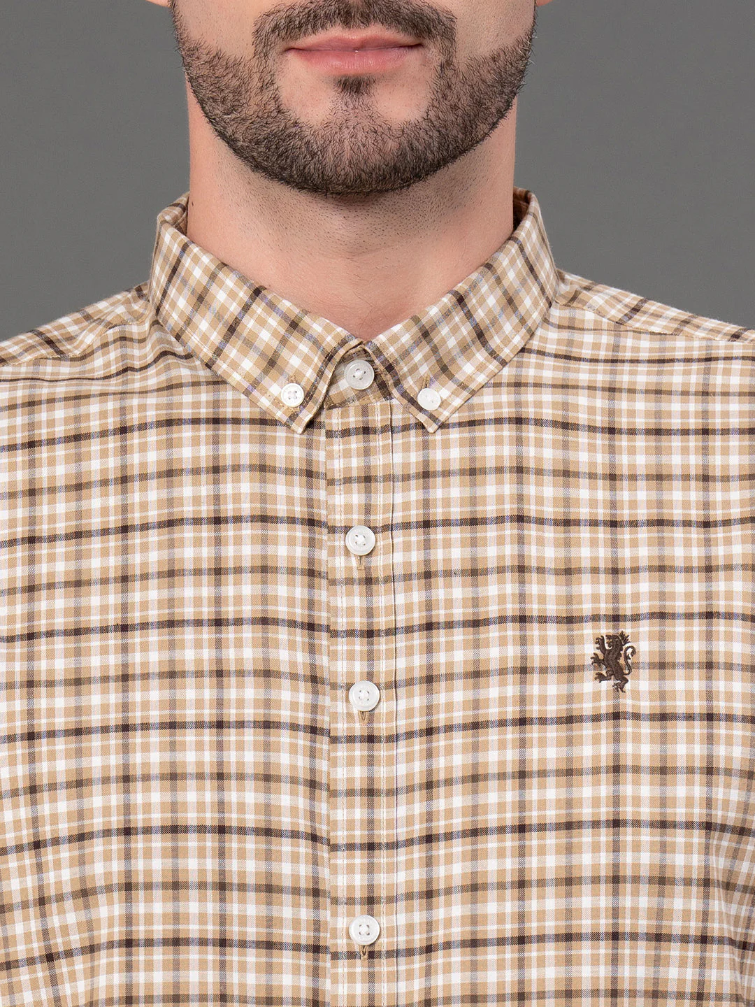 Light Brown Checked Shirt for Men - Image 4