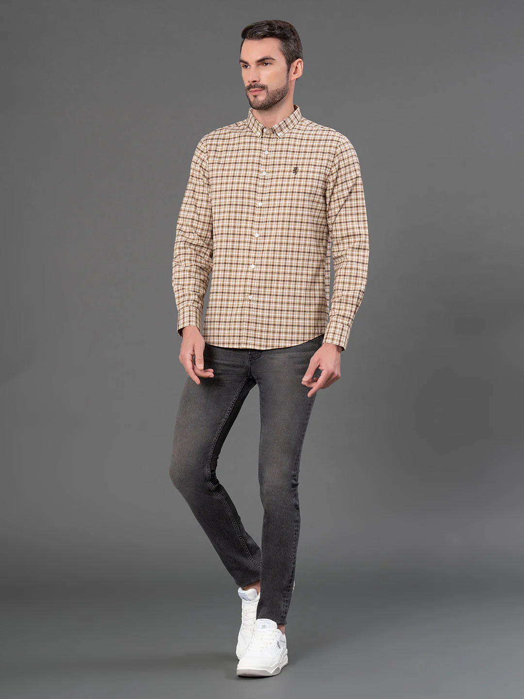 Light Brown Checked Shirt for Men - Image 5
