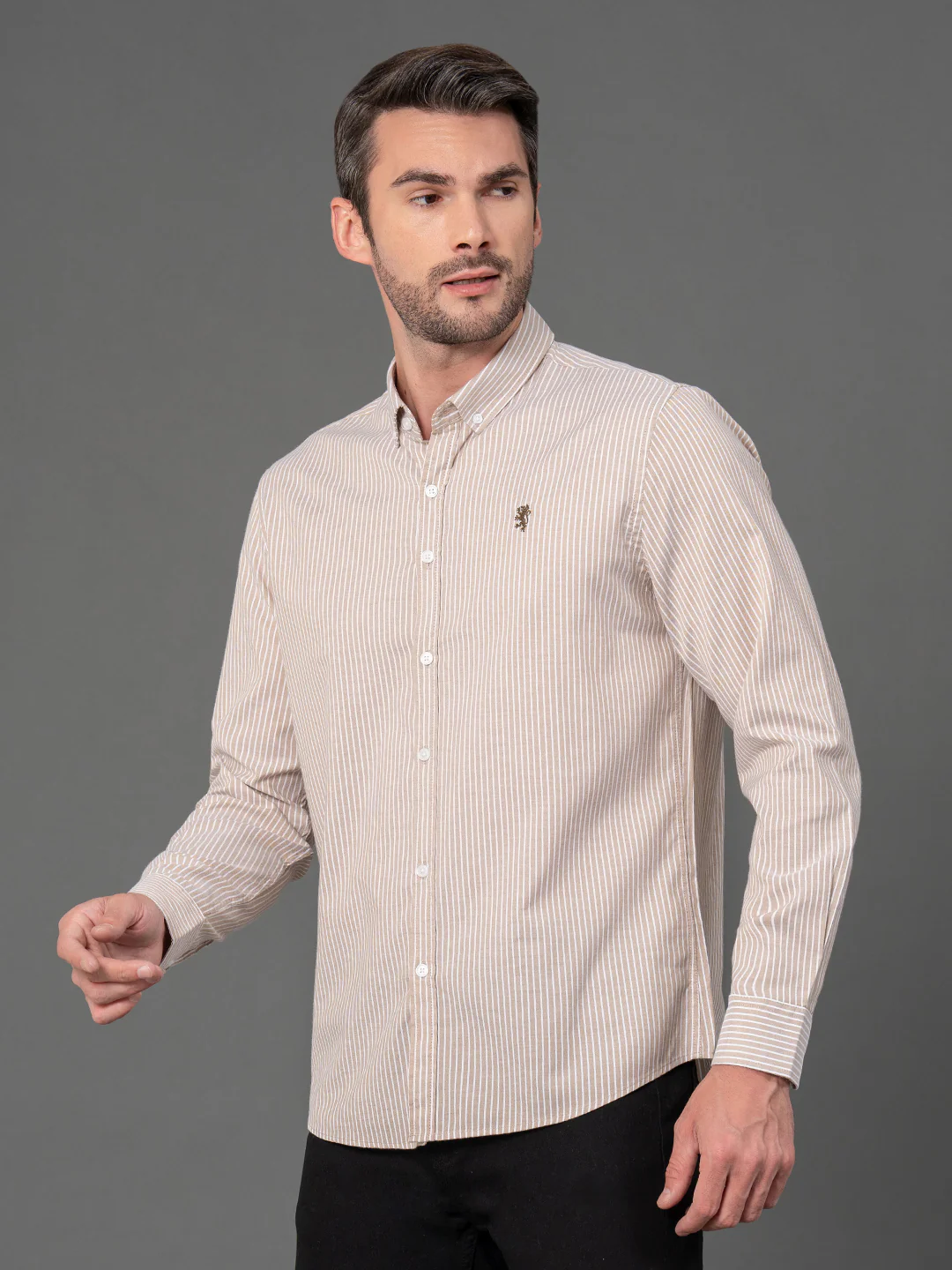 Light Brown Striped Shirt for Men - Image 2