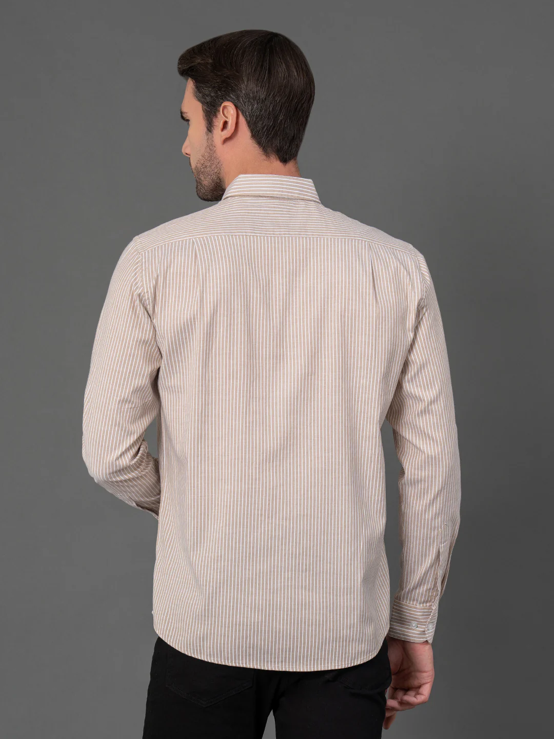Light Brown Striped Shirt for Men - Image 3