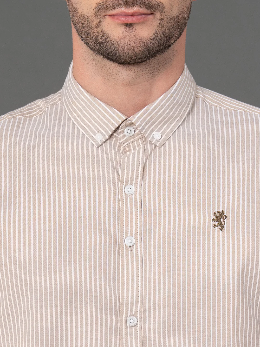 Light Brown Striped Shirt for Men - Image 4