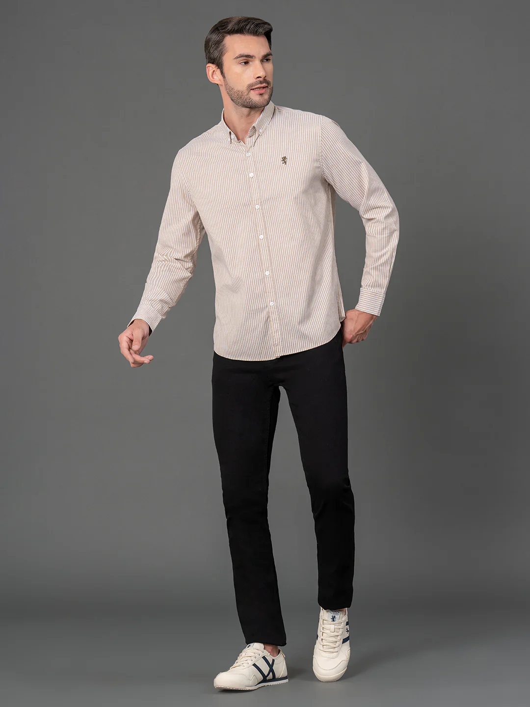 Light Brown Striped Shirt for Men - Image 5