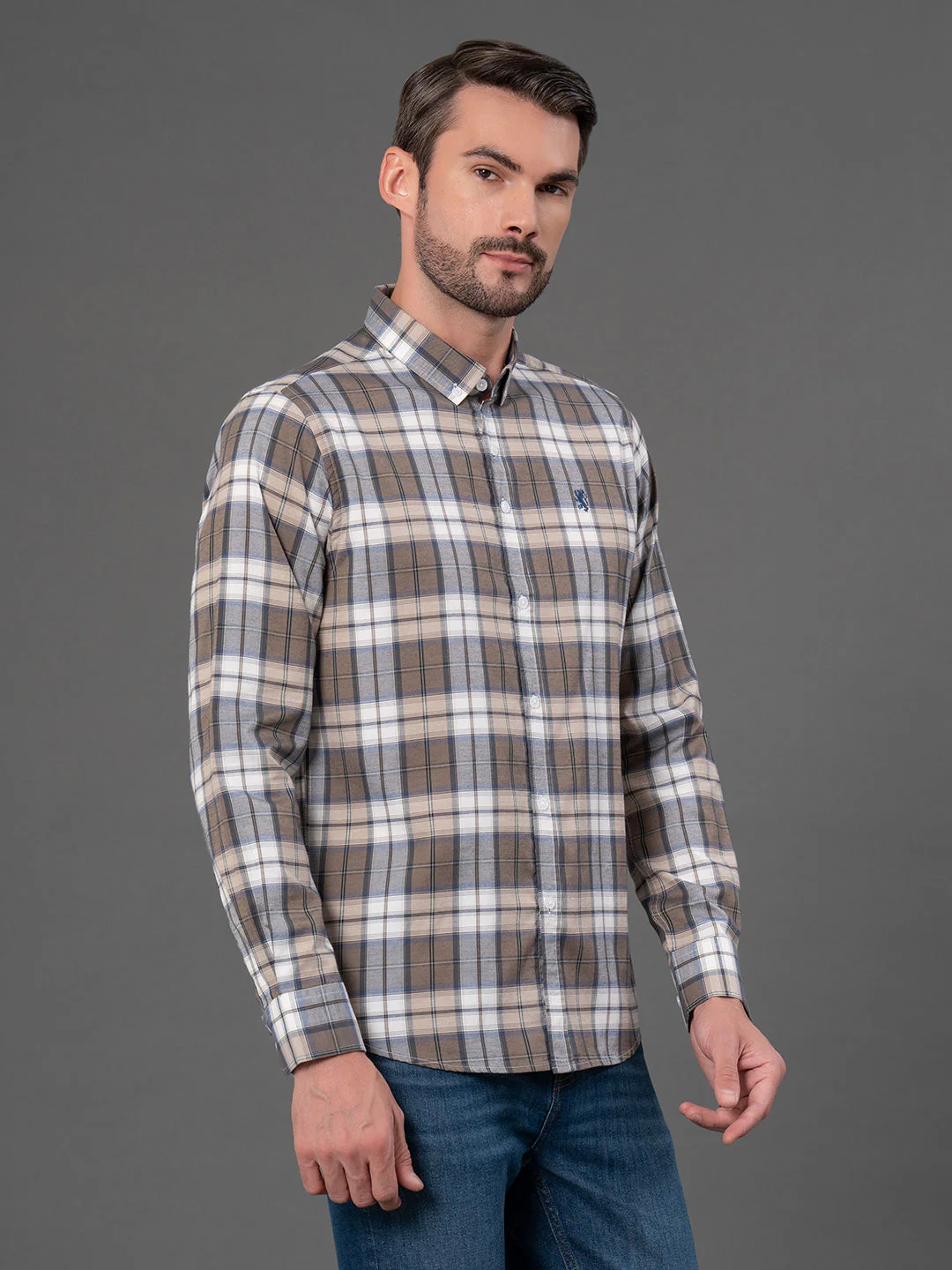 Light Brown Striped Shirt for Men - Image 2