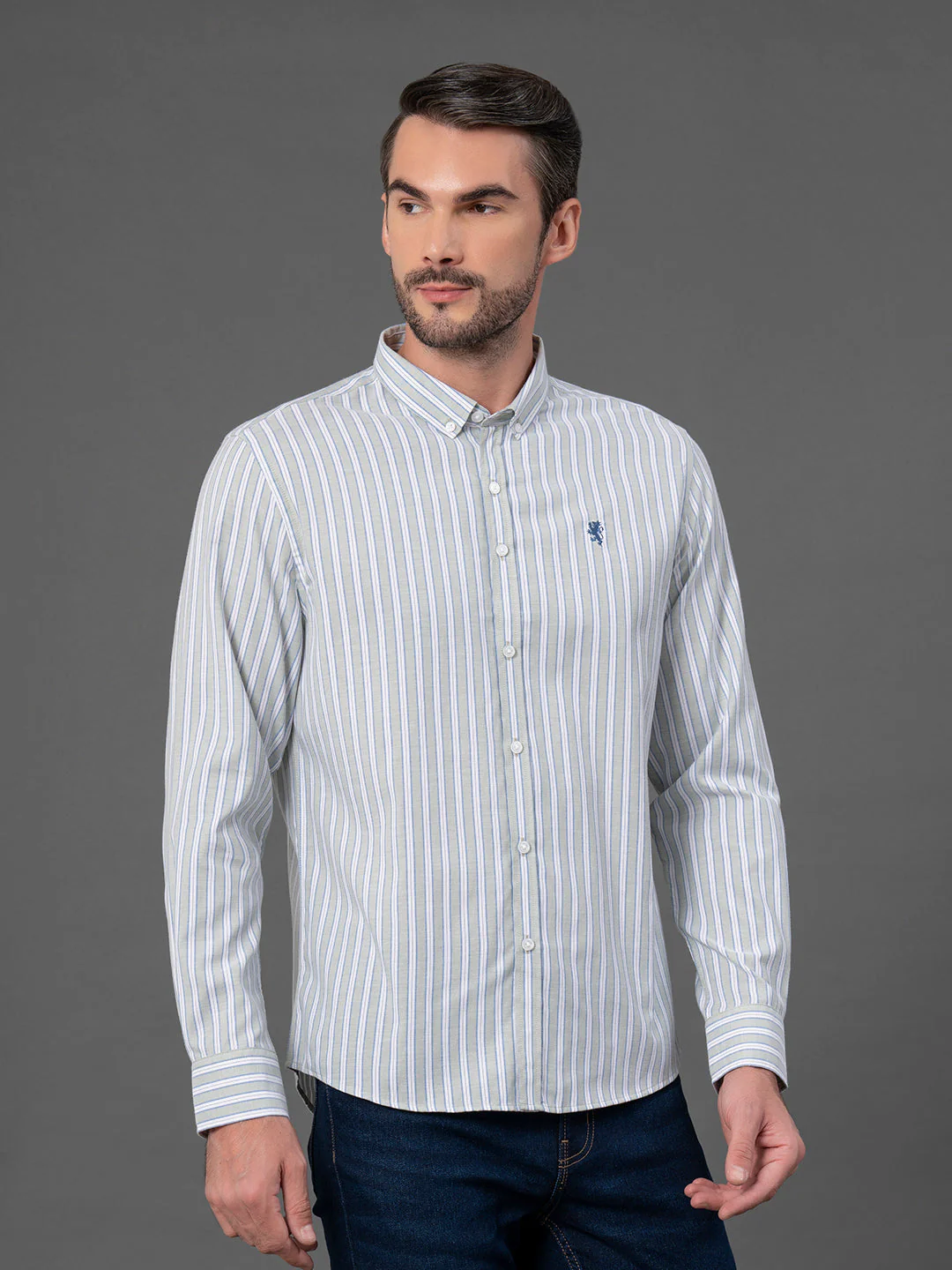 Light Green Striped Shirt for Men - Image 2