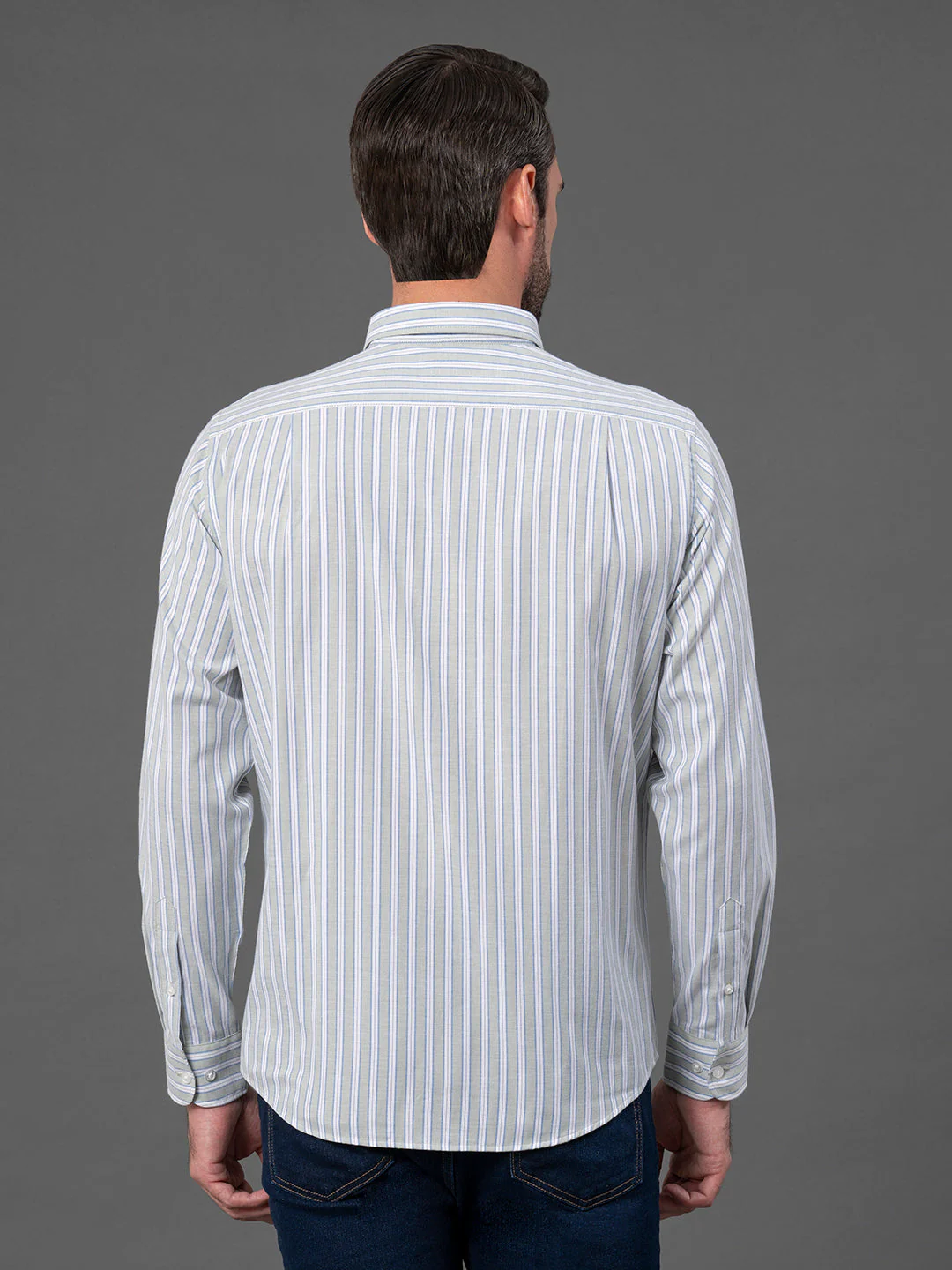 Light Green Striped Shirt for Men - Image 3