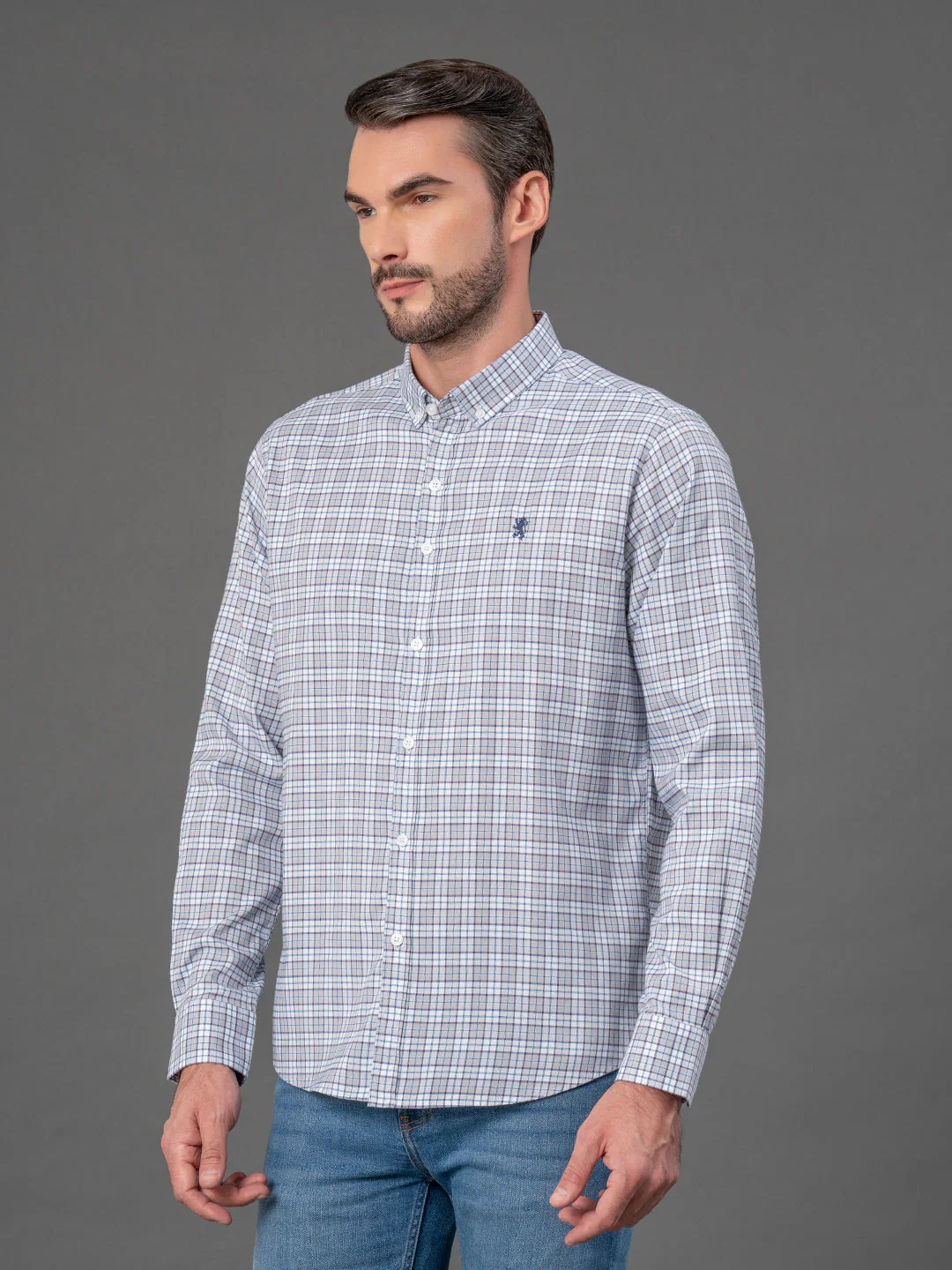 Light Grey Checked Shirt for Men - Image 2