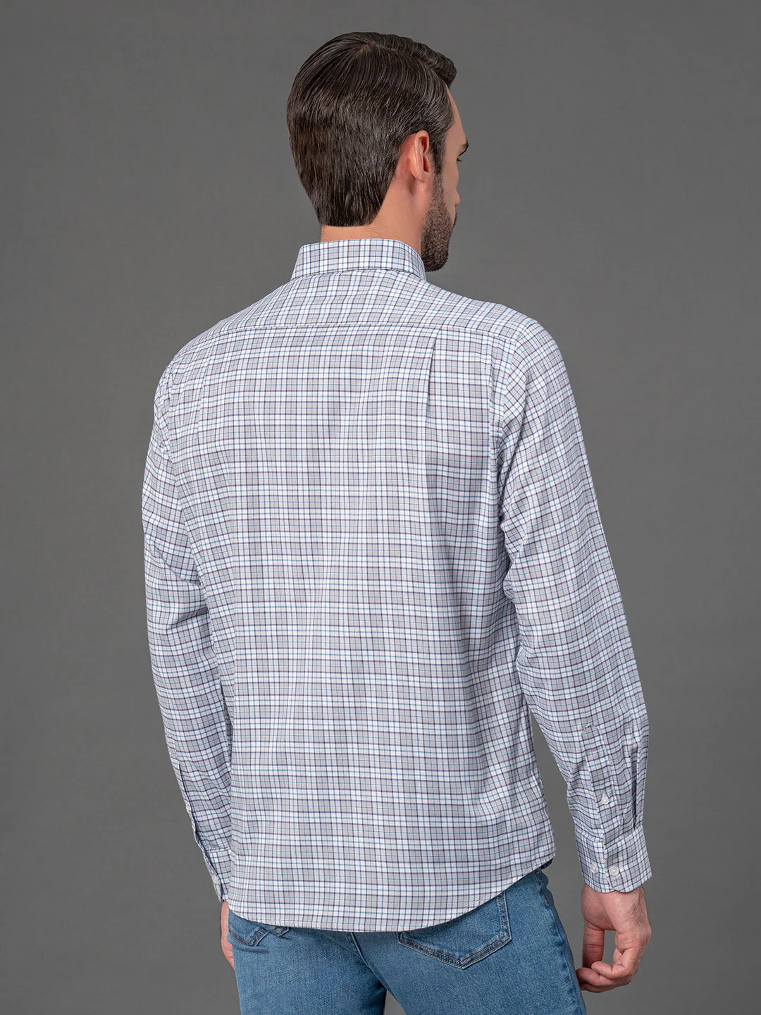 Light Grey Checked Shirt for Men - Image 3