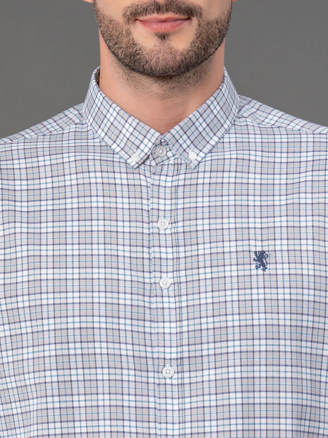 Light Grey Checked Shirt for Men - Image 4