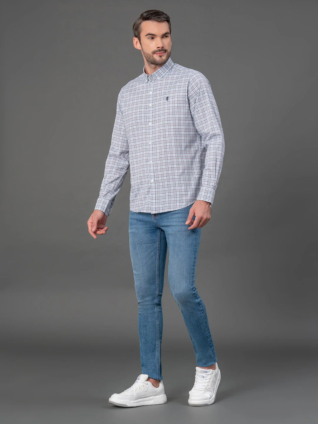 Light Grey Checked Shirt for Men - Image 5