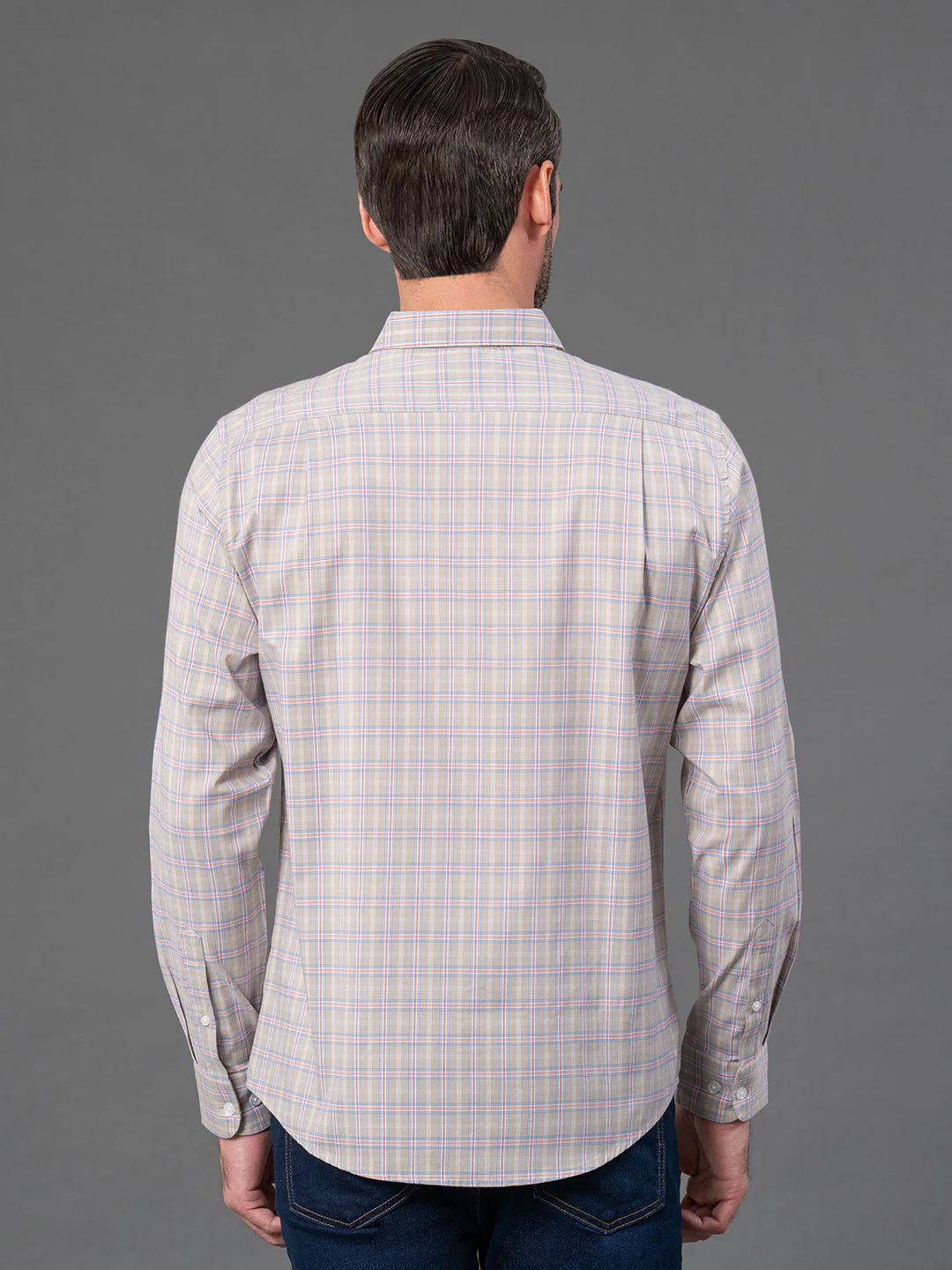 Light Khaki Checked Shirt for Men - Image 3