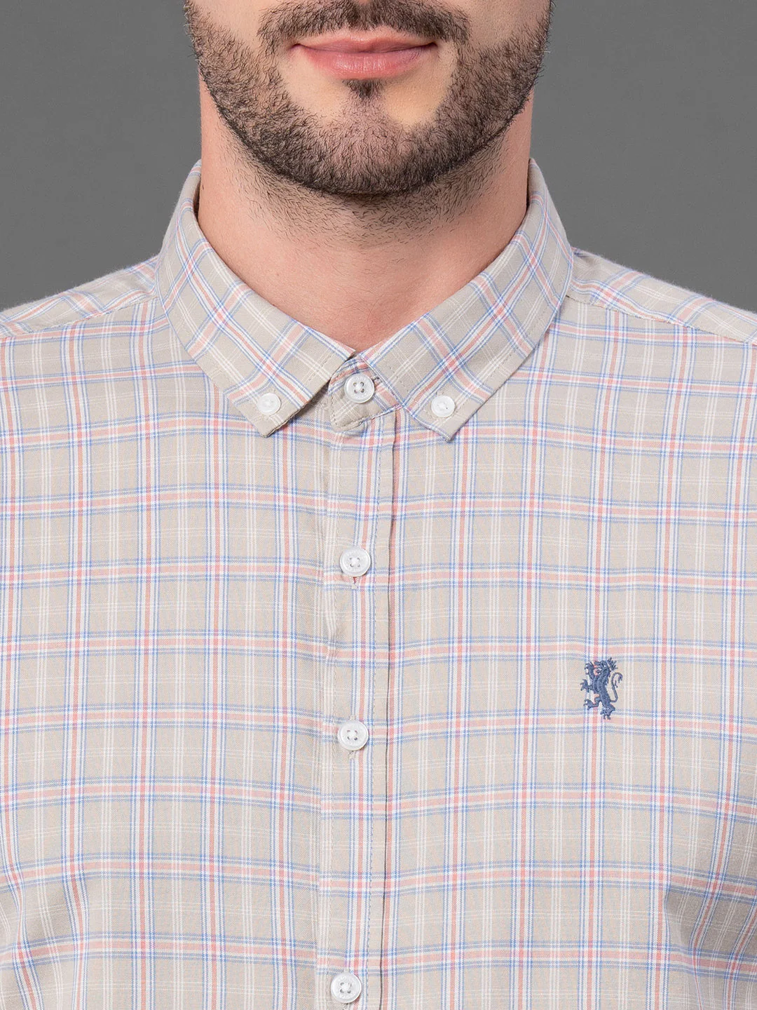 Light Khaki Checked Shirt for Men - Image 4