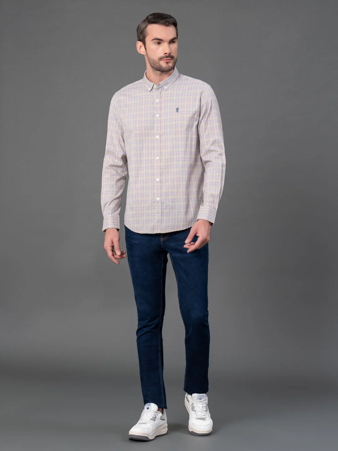 Light Khaki Checked Shirt for Men - Image 5