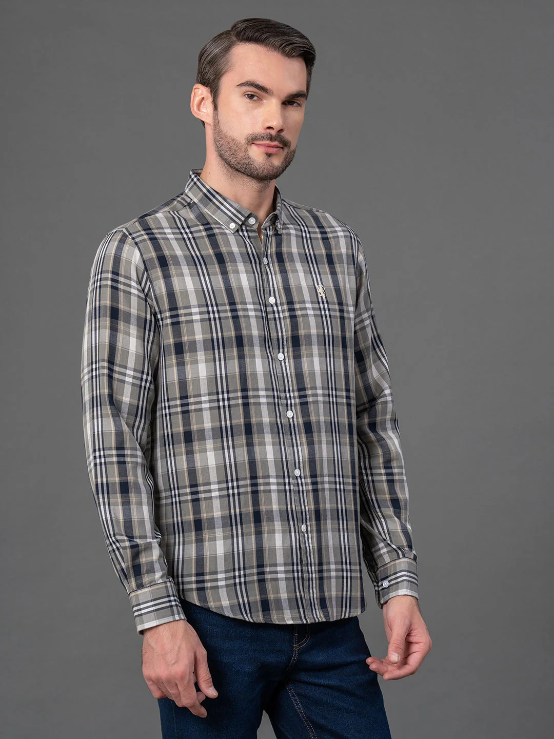 Light Olive Checked Shirt for Men - Image 2