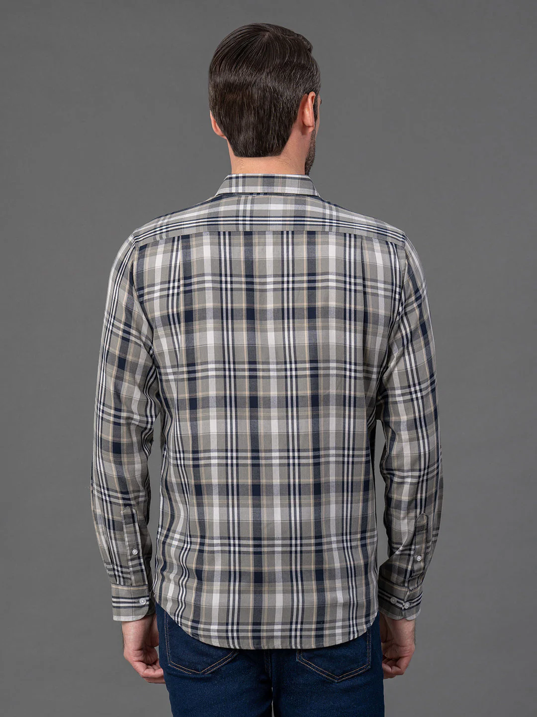 Light Olive Checked Shirt for Men - Image 3