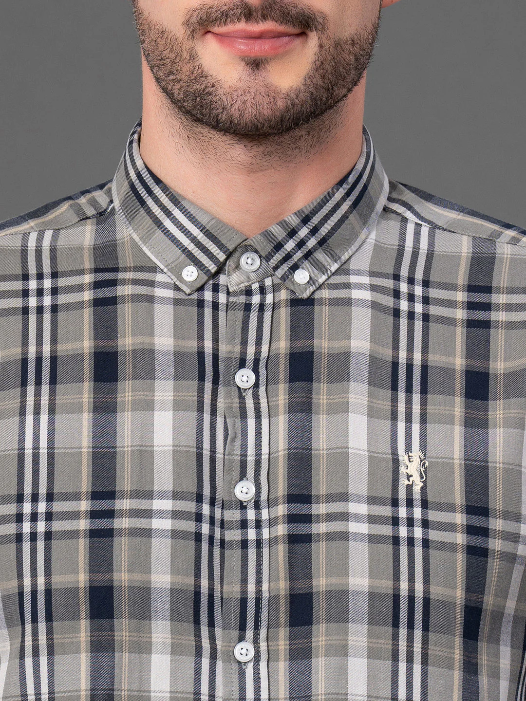 Light Olive Checked Shirt for Men - Image 4