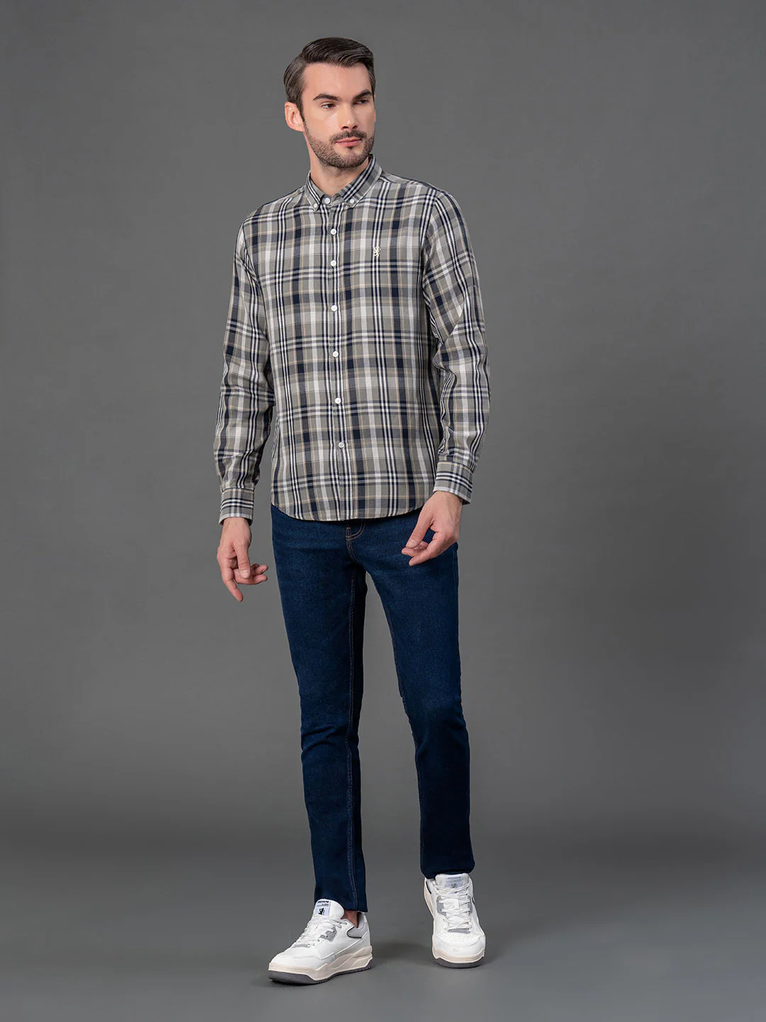 Light Olive Checked Shirt for Men - Image 5