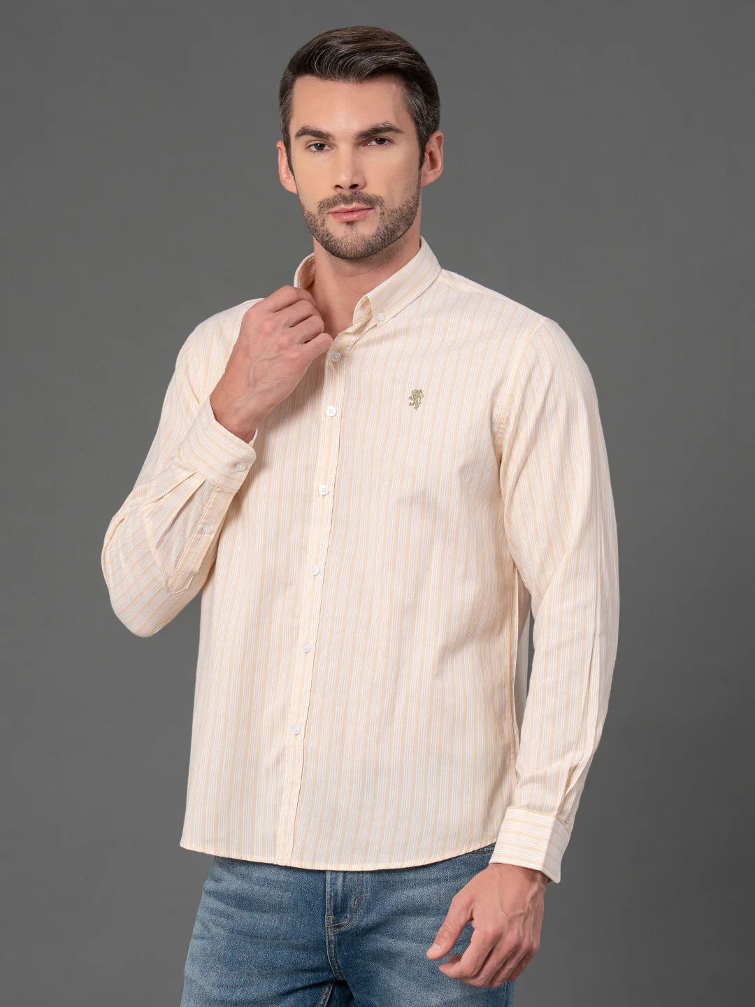Light Yellow Striped Shirt for Men - Image 2
