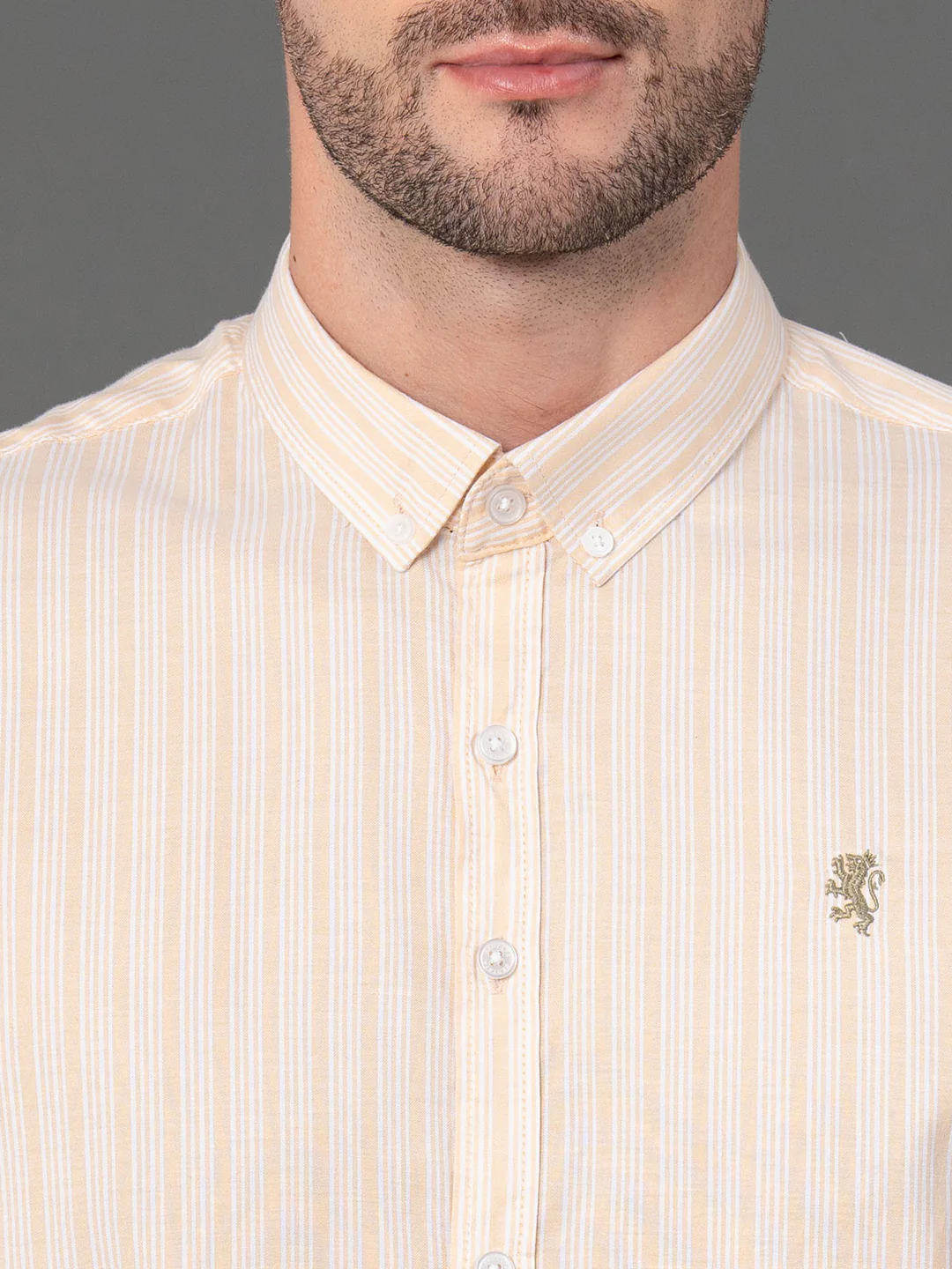 Light Yellow Striped Shirt for Men - Image 4