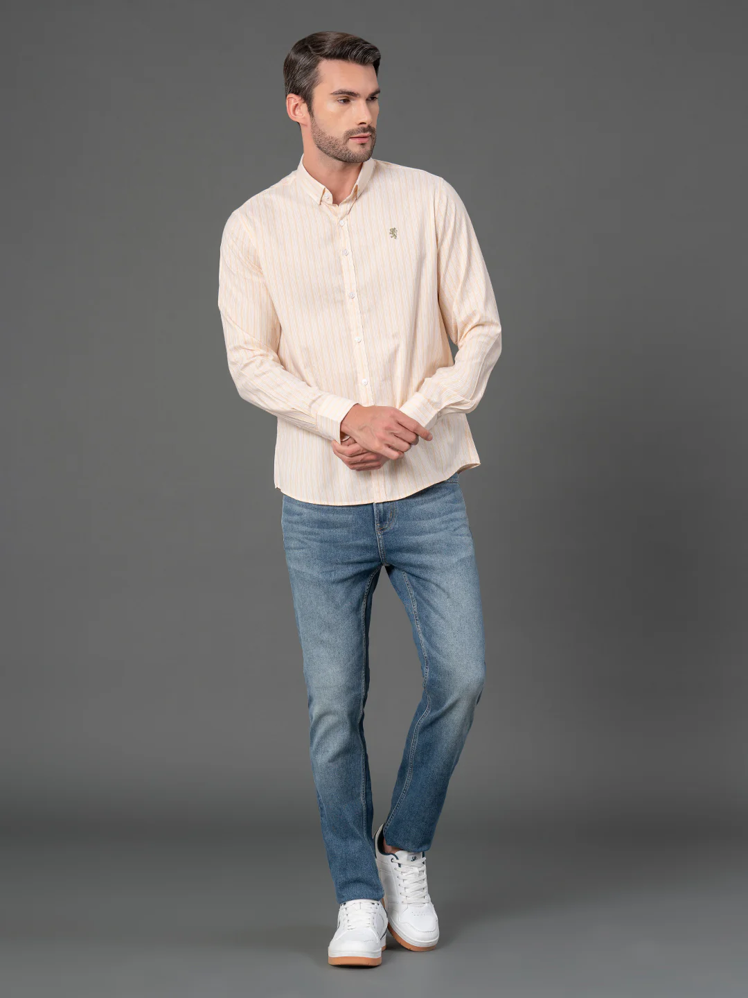 Light Yellow Striped Shirt for Men - Image 5
