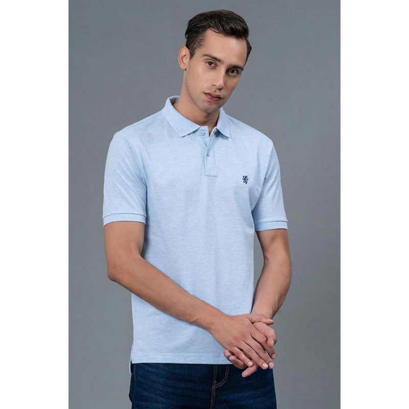 Lt. Blue Melange Men's Polo T-Shirt - Image 2