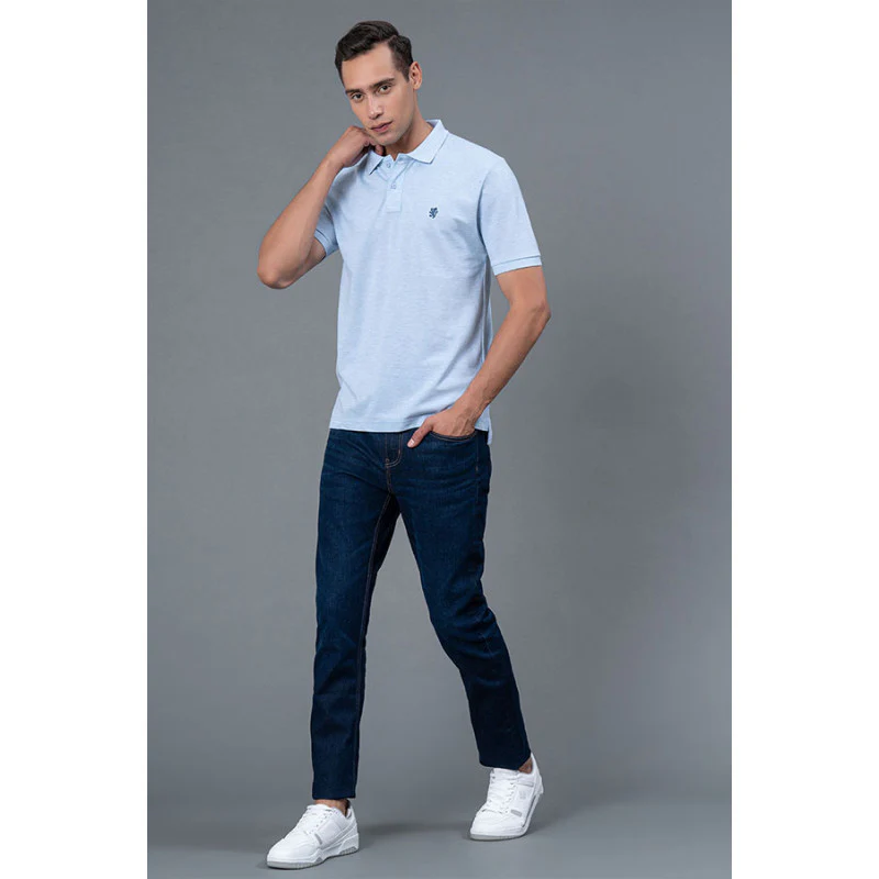 Lt. Blue Melange Men's Polo T-Shirt - Image 5
