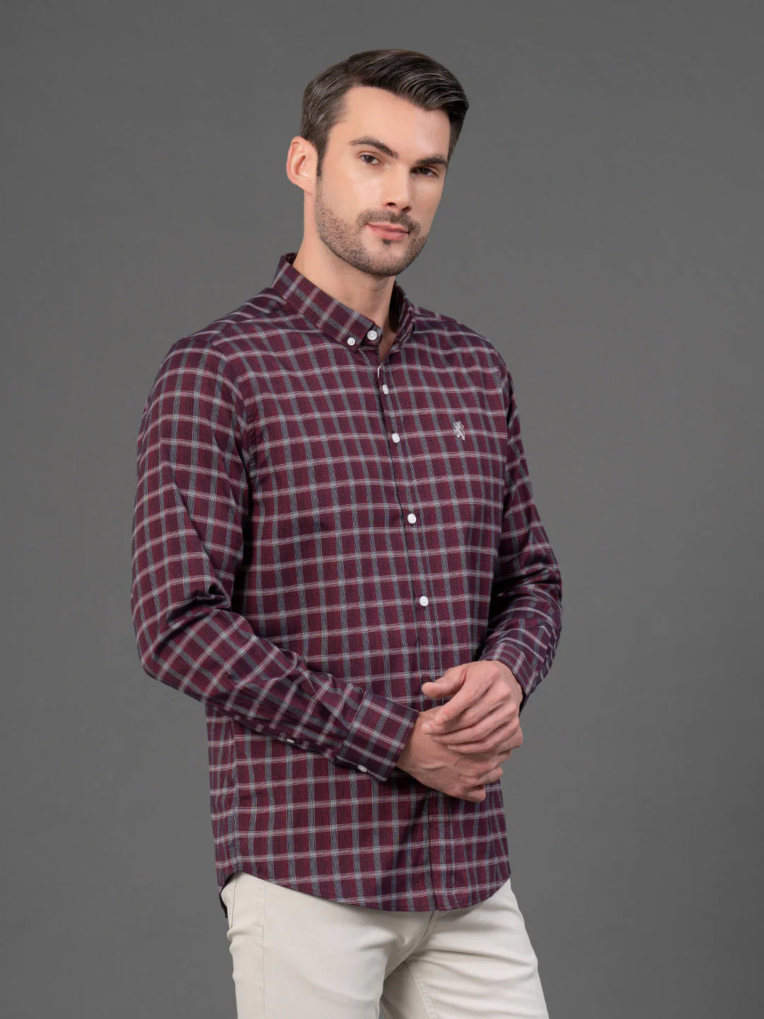 Maroon Checked Shirt for Men - Image 2