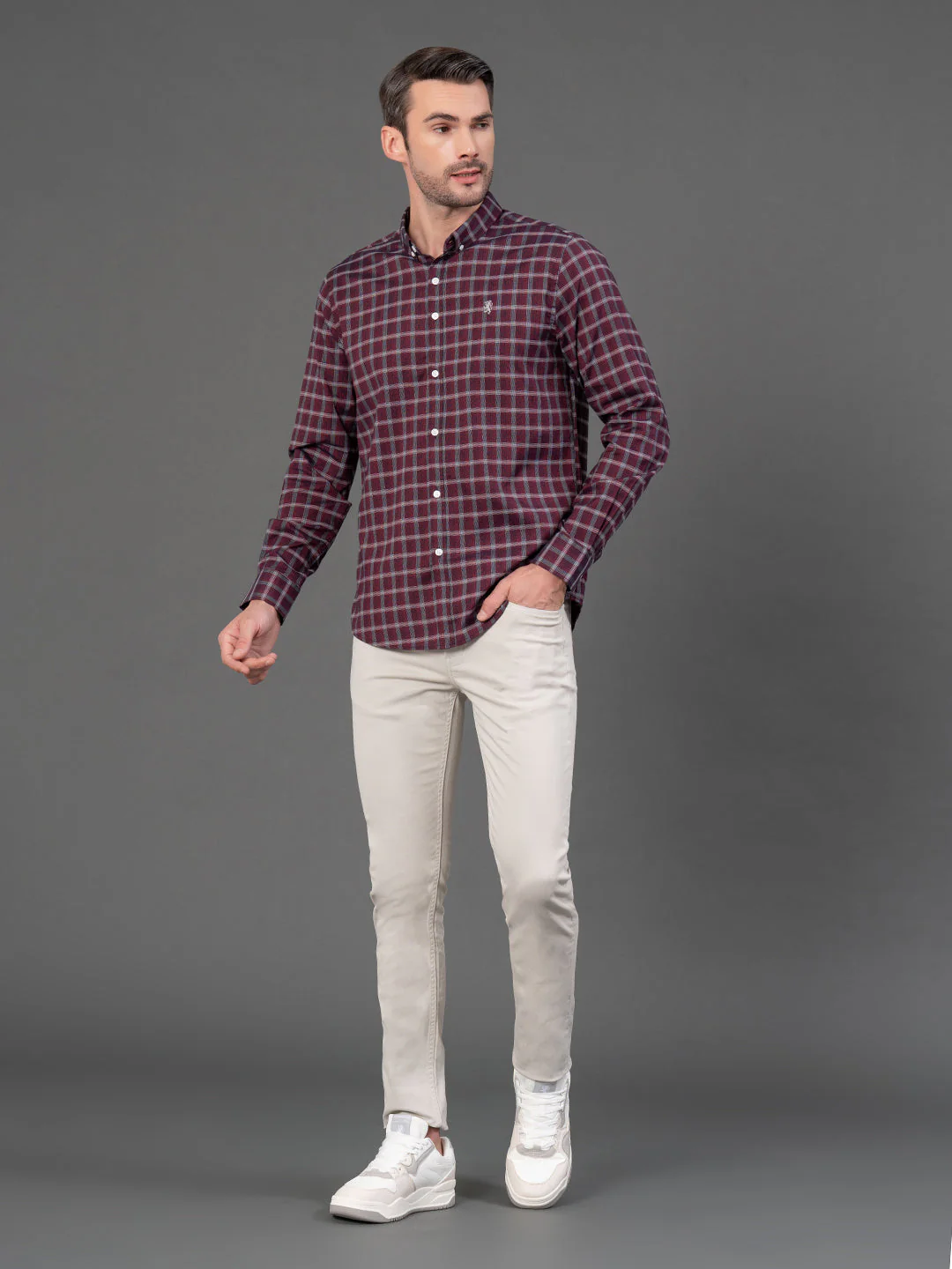 Maroon Checked Shirt for Men - Image 3