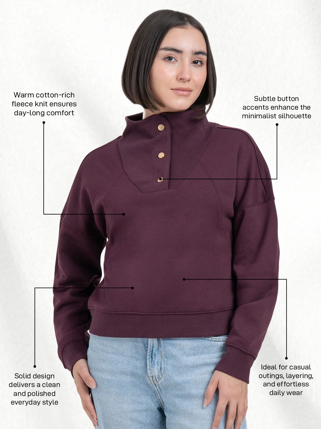 Maroon Sweatshirt for Women | Sweatshirt for Everyday Sophistication - Image 2