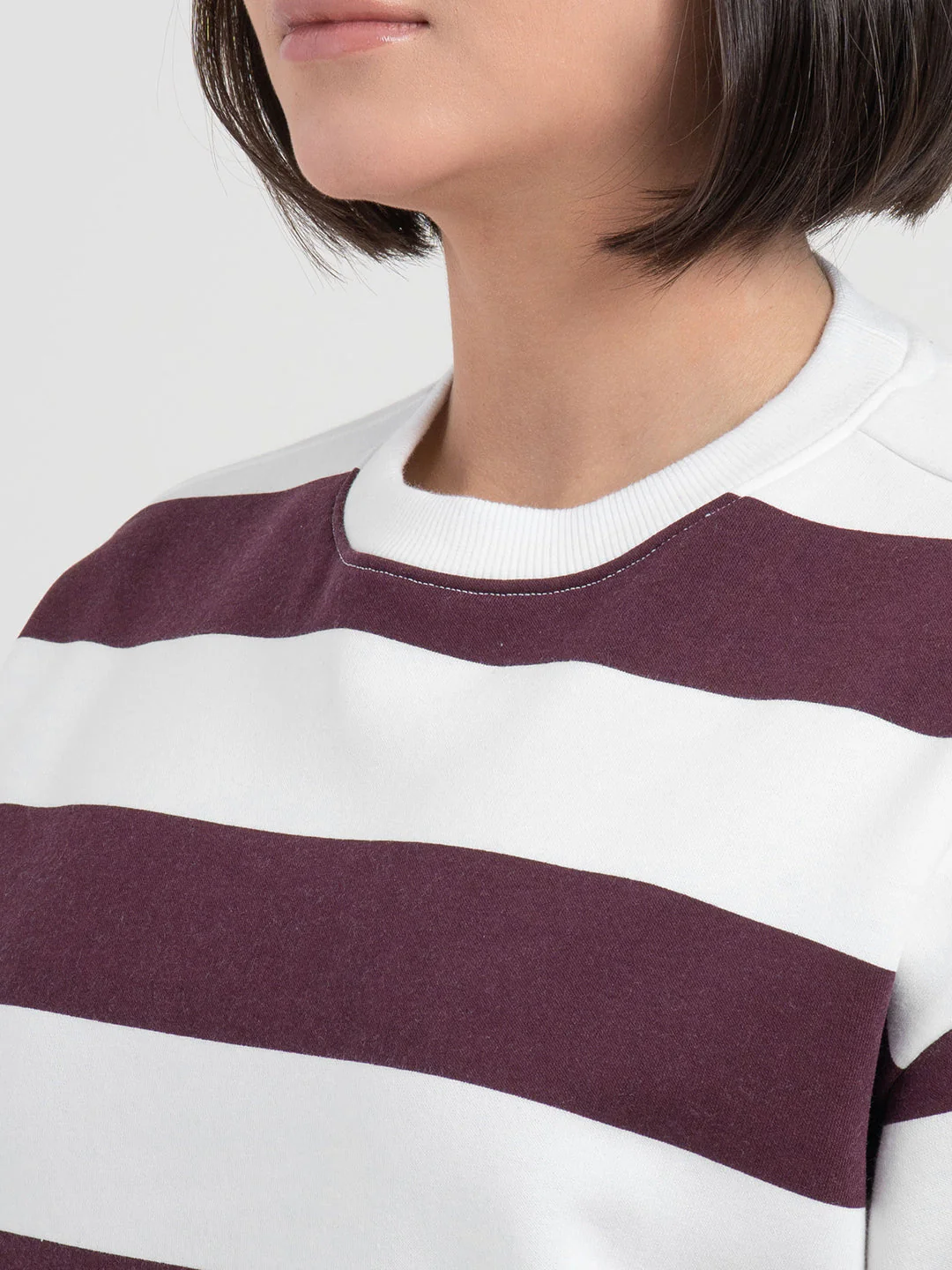 Maroon White Striped Sweatshirt for Women | Modern Winter Everyday Comfort - Image 6