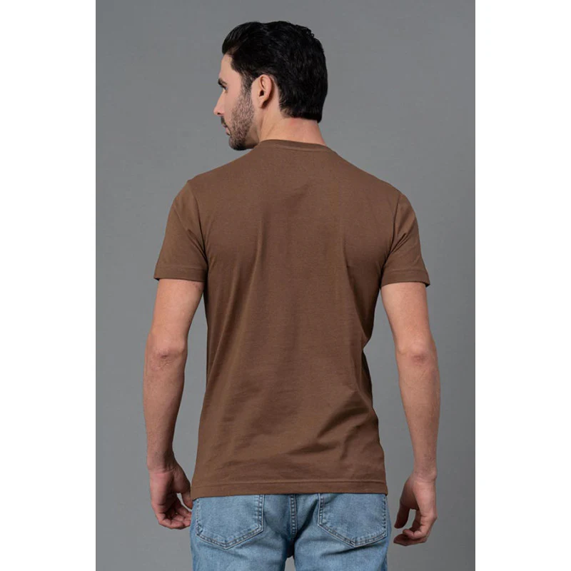 Men Casual Round Neck Brown T-Shirt - Image 3