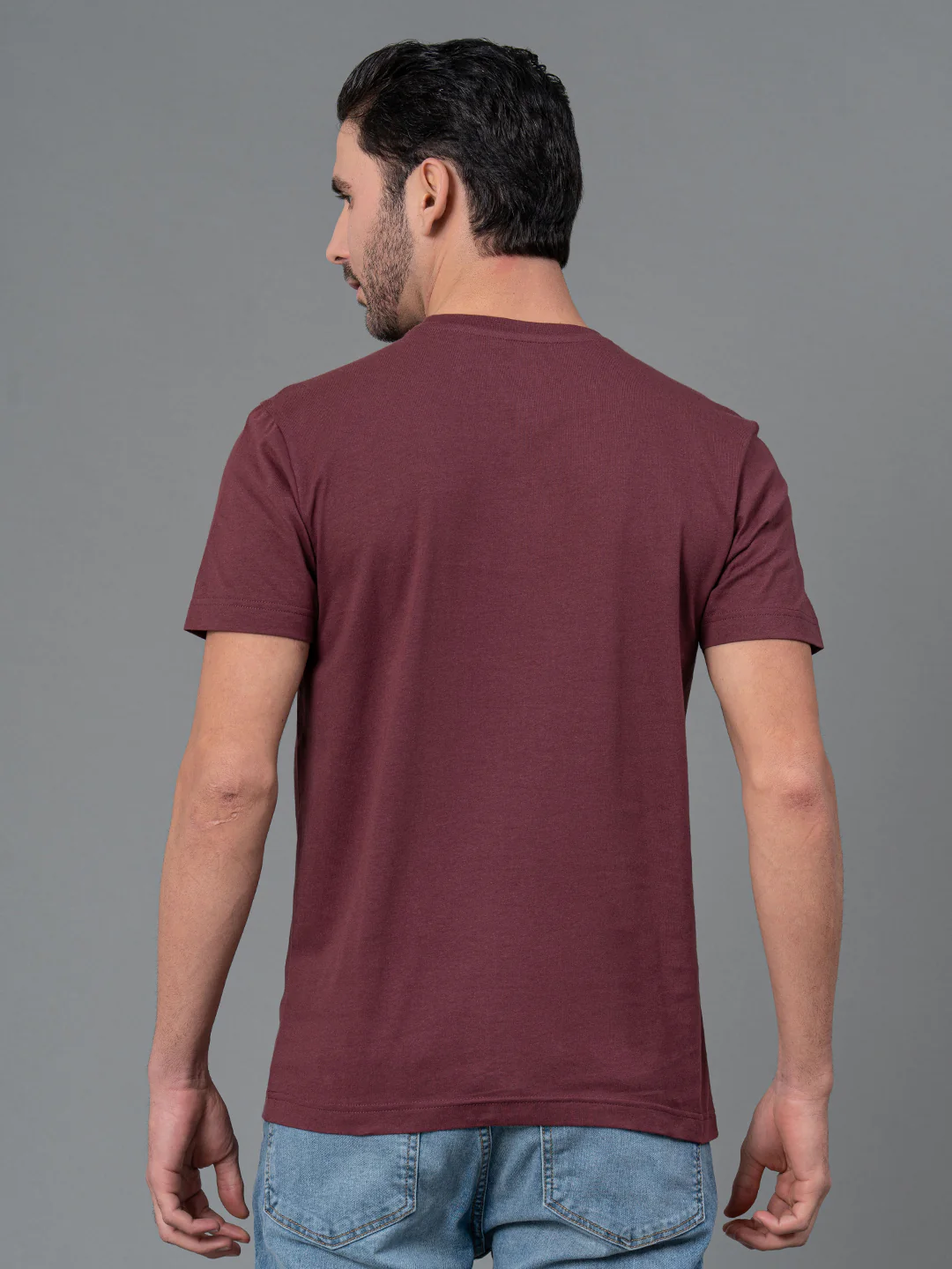 Men Casual Round Neck Maroon T-Shirt - Image 3