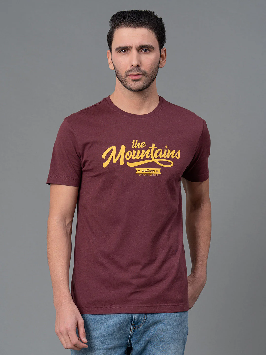Men Casual Round Neck Maroon T-Shirt - Image 6