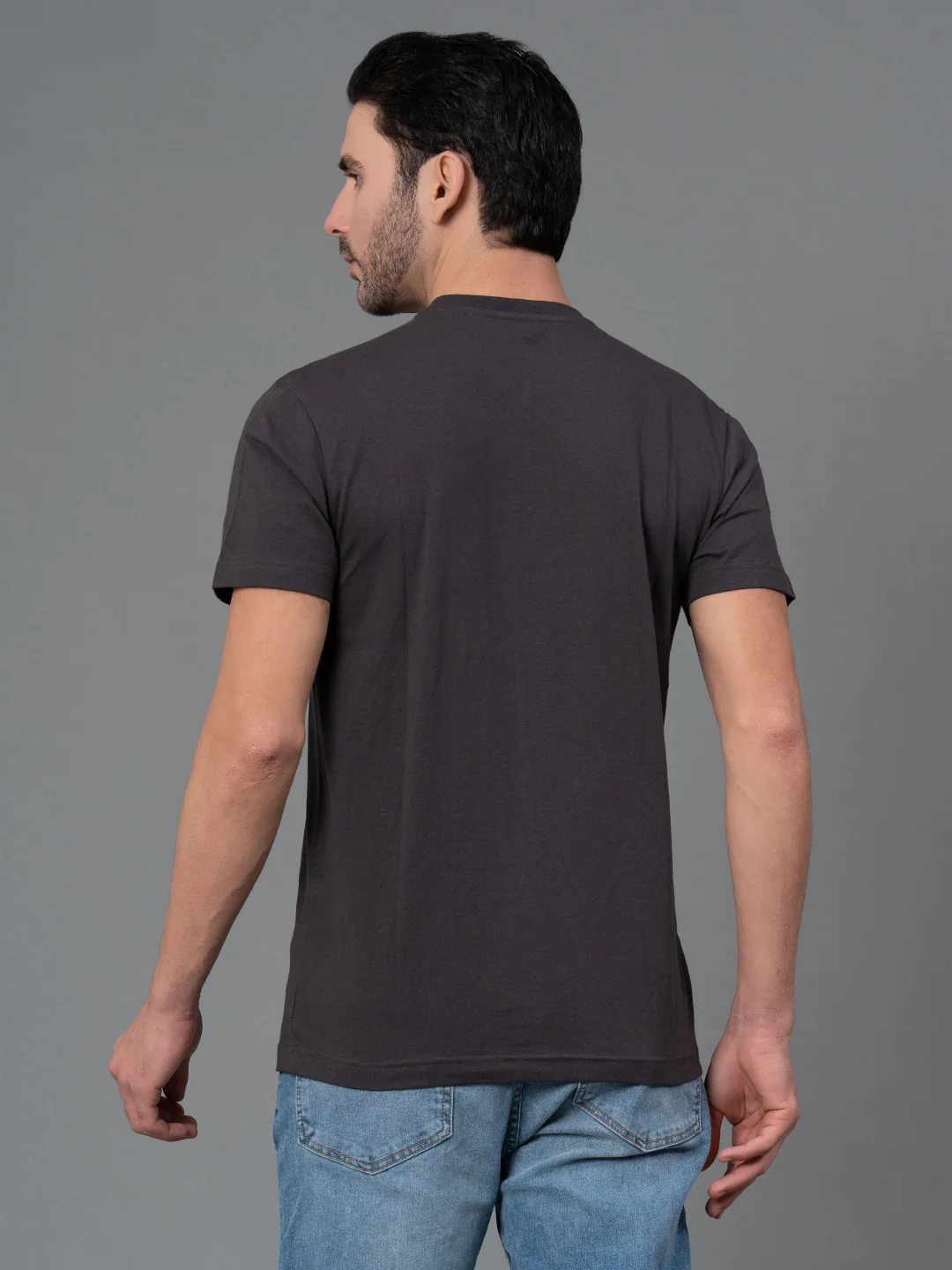 Men Casual Round Neck Space Grey T-Shirt - Image 3