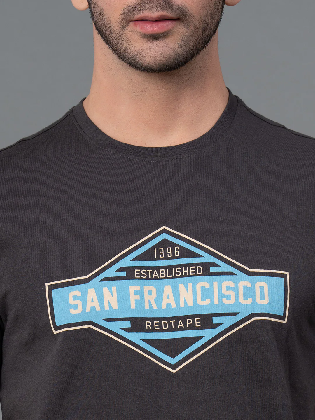 Men Casual Round Neck Space Grey T-Shirt - Image 4