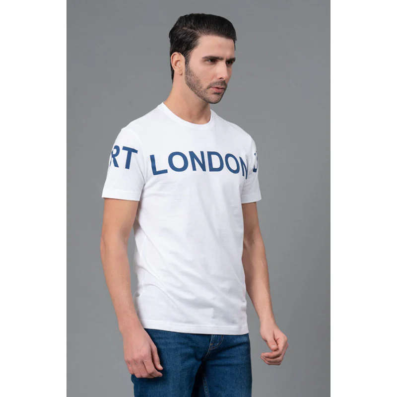 Men Casual Round Neck White T-Shirt - Image 2