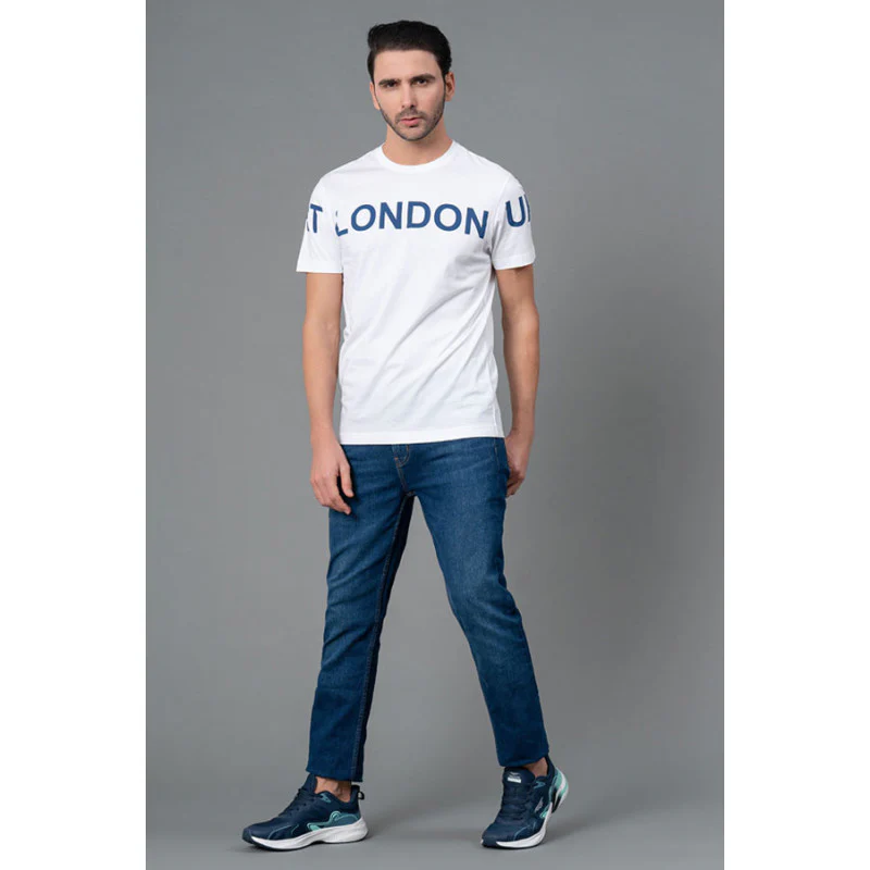 Men Casual Round Neck White T-Shirt - Image 5