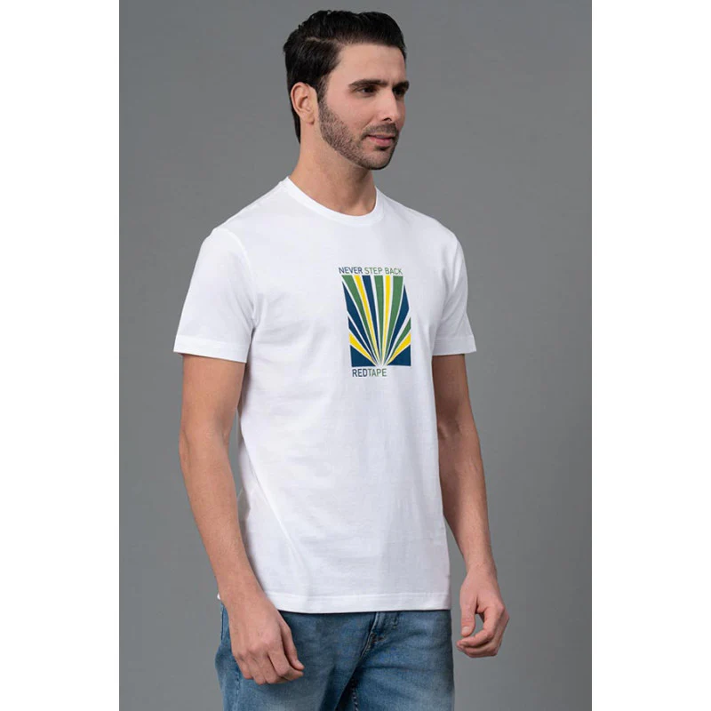 Men Casual White Round Neck T-Shirt - Image 2