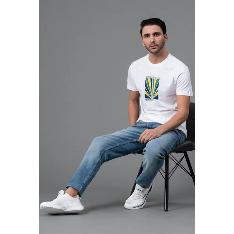 Men Casual White Round Neck T-Shirt - Image 5