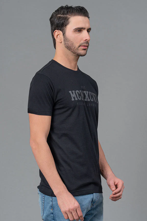 Men Round Neck Black T-Shirt - Image 2
