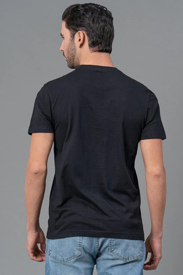 Men Round Neck Black T-Shirt - Image 3