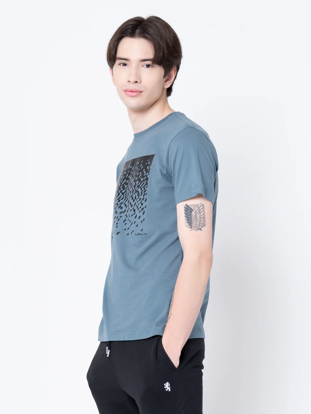 Men Turquoise Blue Graphic Print T-Shirt - Image 3
