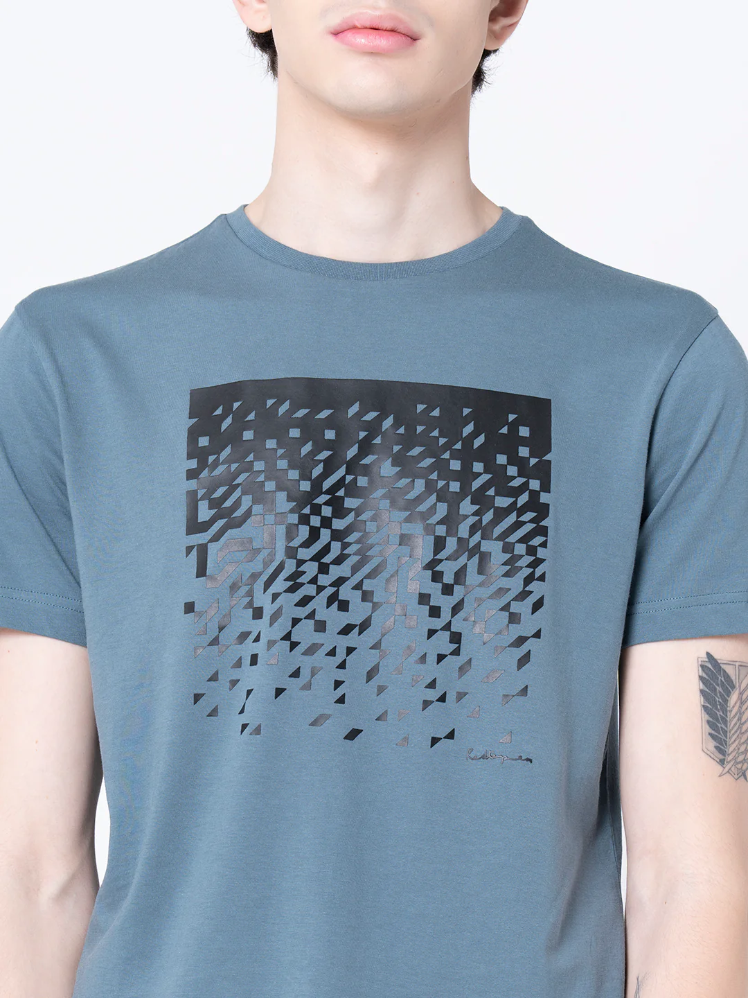 Men Turquoise Blue Graphic Print T-Shirt - Image 5