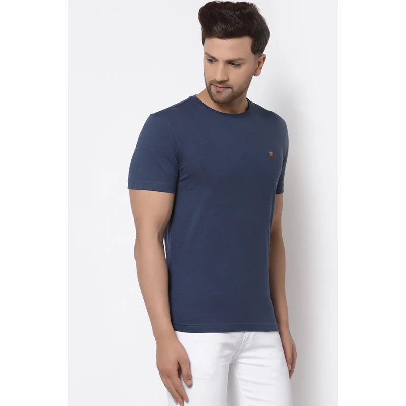 Men Airforce Blue Solid T-Shirt - Image 2