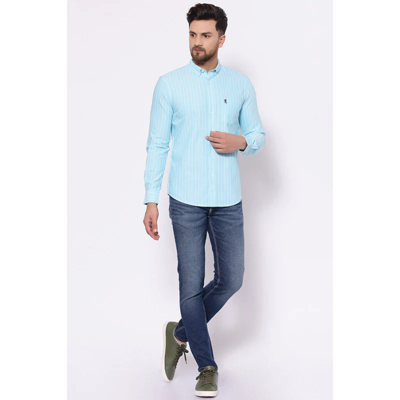 Men's Aqua Full Sleeves Casual Shirt - Image 4