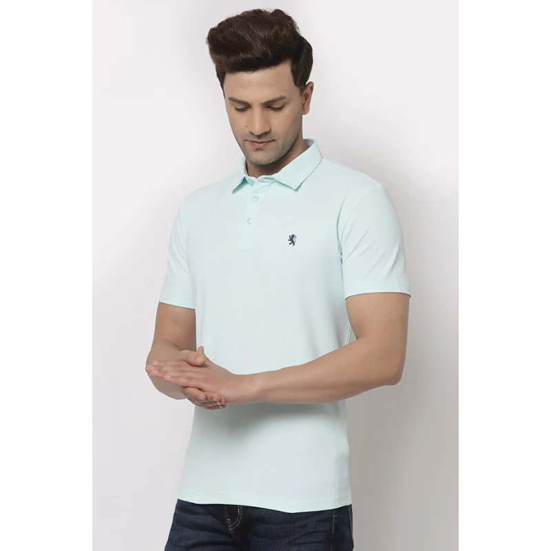Men Aqua Polo Neck T-Shirt - Image 2