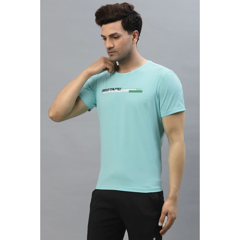 Men Aqua Round Neck Activewear T-Shirt - Image 2